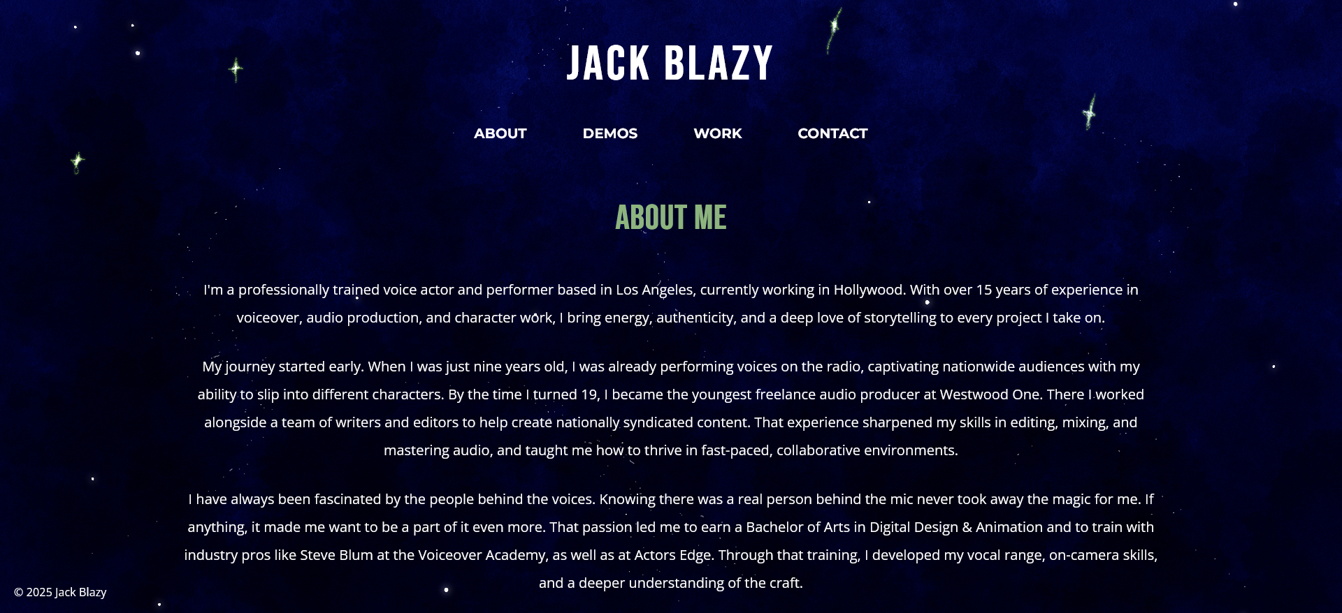 Jack Blazy About Me page
